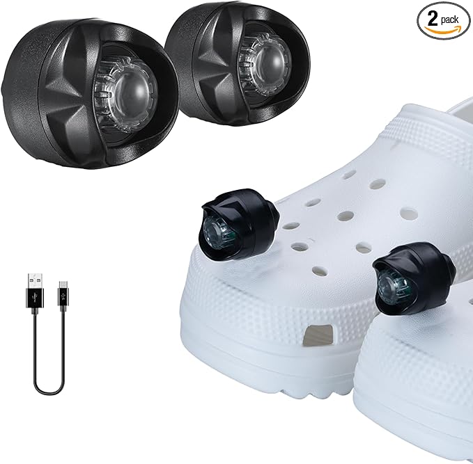 RAHAN Rechargeable Headlights Compatible with Croc, 2 PCS LEDHeadlights, Light Up Charm Accessories for Adults Shoe, Hands-Free Night Light, Camping Lights, IP65 Waterproof Light, Black