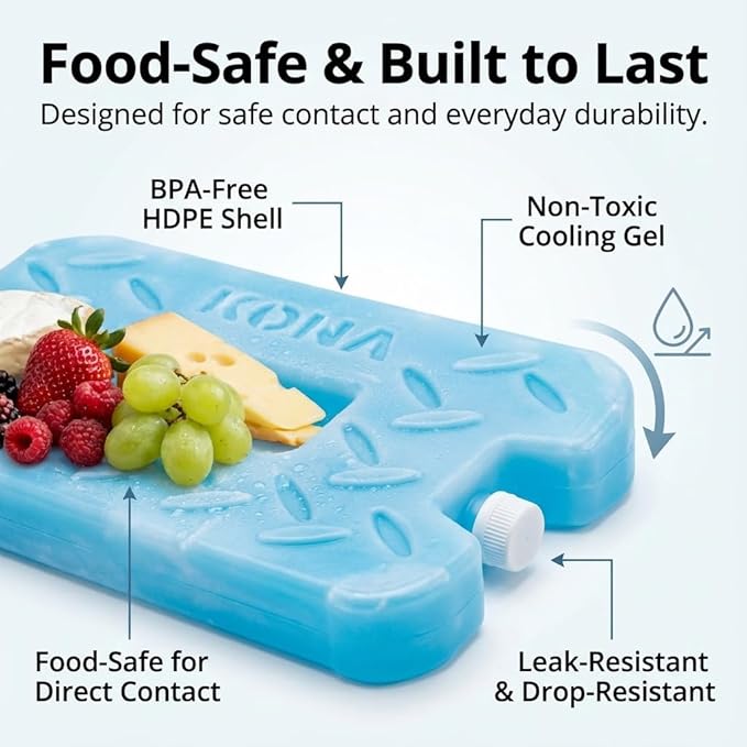Kona Blue Ice 2 Pound Ice Packs for Coolers - Long Lasting Design - Refreezable Reusable Cooler Ice Pack (2)