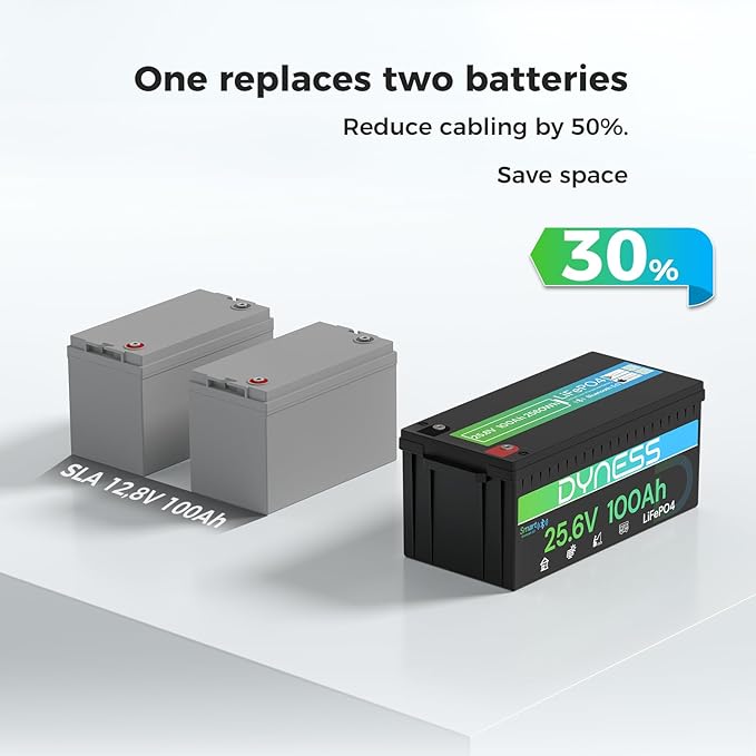 24V 100Ah LiFePO4 Lithium Battery with Bluetooth, Deep Cycle Rechargeable Battery with Low-Temp Protection, 2560W Max for Off-Grid Solar, RV, Camper, Trolling Motor, Home Use