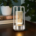 Portable Metal Table Lamp,Rechargeable Cordless LED Lamp for Indoor Outdoor, 3 Colour 4000MA Infinitely Dimming Battery Powered Small Desk Lamp, Restaurant Bedroom Bar Coffee Shop Camping Light-Silver