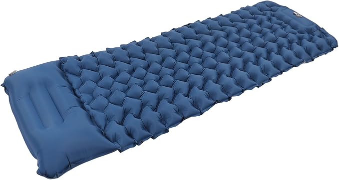 Ergonomic Inflating Sleeping Pad with Built in Pump, Nylon Material, and Storage Bag for Office, Camping, and Outdoor Use (Navy Blue)