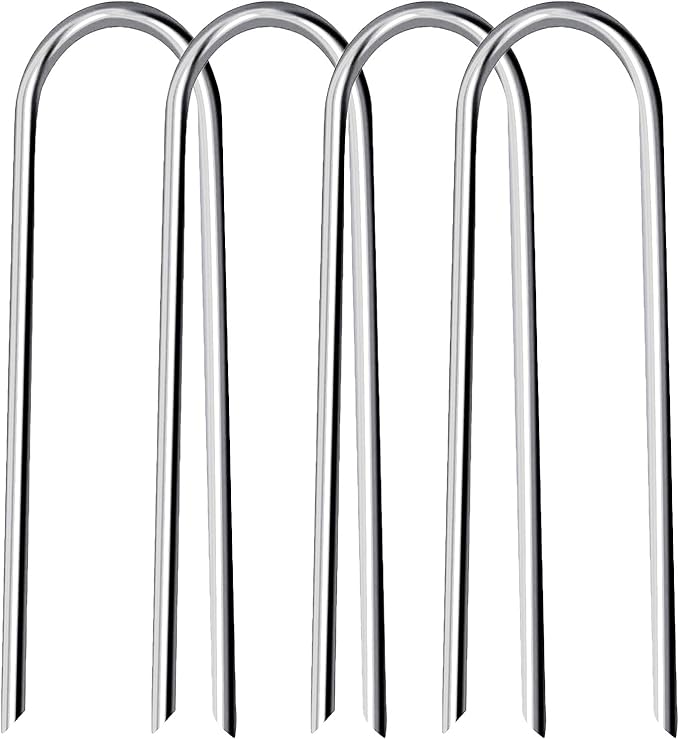 Heavy Duty Trampoline Stakes Anchors High Wind Stakes U- Shaped Sharp Ends Ground Anchor Galvanized Steel 11.8inch for Soccer, Tents and Garden Decorations
