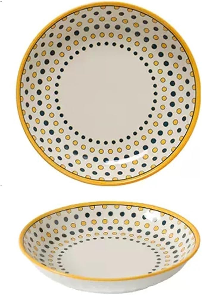 Camping Plates Ceramic Dinner Plate Home Kitchen Round Ceramic Tableware Retro Pattern Dessert Salad Plate Dinner Plate Decorative Plate(D)