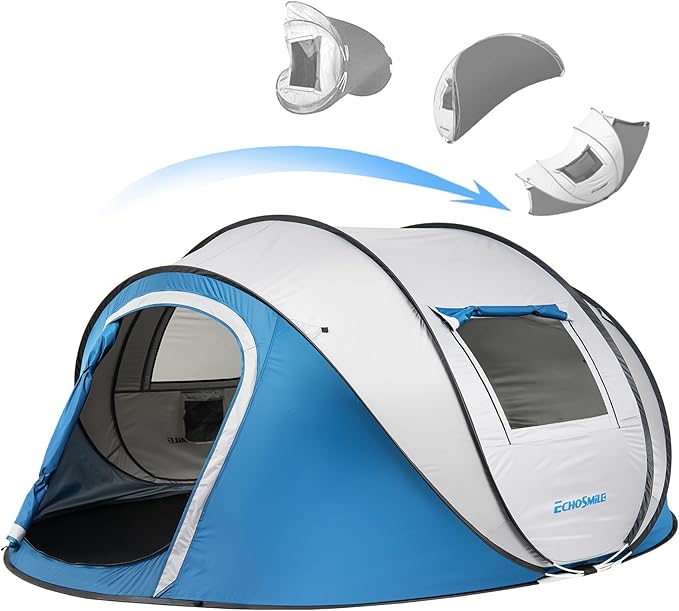 EchoSmile Instant Pop Up Camping Tent, 2/4/6 Person, Easy Setup Tent, Water Resistant Dome, Portable with Carry Bag