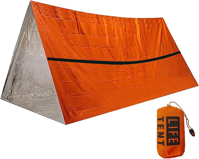 Emergency Survival Tent. 2-Person Tube Shelter Waterproof & Windproof Reusable Thermal Blanket Compact,Lightweight Includes SOS Whistle Perfect for Camping, Hiking, and Emergencies.
