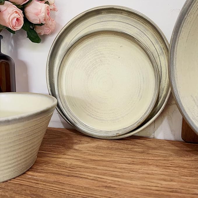 Camping Plates Ceramic Tableware Large Soup Bowl Noodle Bowl Salad Bowl Steak Plate Dessert Plate Deep Plate Home Large Decorative Plate(7PCS)