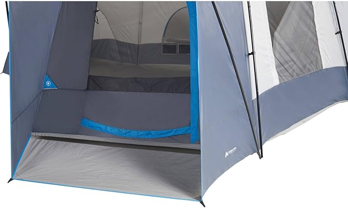 Spacious Family Sized 16-Person Weather Resistant Ozark Trail 23.5' x 18.5' Cabin Camping Tent, Gray and Blue
