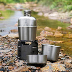 Keith Titanium Ti3061 Pro Plastic-Free Canteen Mess Kit with Stove – Grade 1 Titanium Cookset, 37 oz Bottle, 24 oz & 13.5 oz Cups, Custom MOLLE Field Carry Case with Premium Zippered Pouches