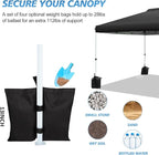 WEIZE Pop up Canopy Tent 10x10ft, 1-Button Push Setup, Instant Portable Shelter, Adjustable Height, Portable Roller Bag, 4 Weight Bags, Guy Ropes & Stakes Included, Black