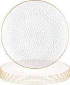 PARTY BARGAINS 13-Inch Charger Plates - 8 Pack, Hammered Clear Gold Rim, Heavy-Duty Disposable Chargers for Elegant Dining - Ideal for Weddings and Formal Events