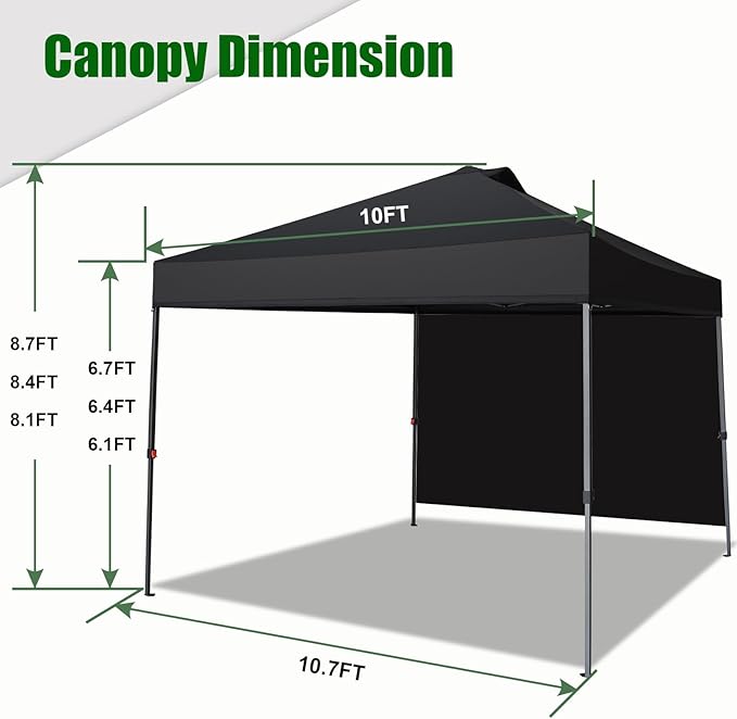 Eurmax USA NOMATTER ONE-Person Open&Close 10x10ft Pop Up Canopy Tent,Portable Shelter Canopy for Outdoor Events with 1 Removable Sidewall,Instant Canopies,Temporary Sunshade,Bonus 4 Sand Bags(White)