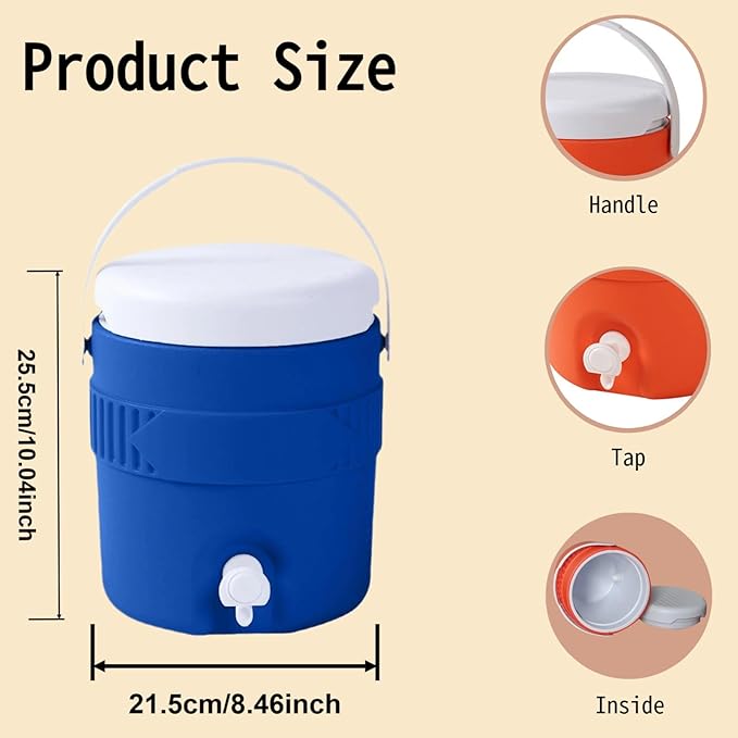 Nhdap 1 Gallon Portable Sports Cooler Water Drink Beverage Dispenser, Insulated Cooler Water Drink Dispenser with Spout Handle, Water Jug Cooler Dispenser for Outdoor Activities Fishing Camping (Blue)