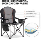 Large Camping Chair with Side Table Heavy Duty 500LBS - Folding Outdoor Chair with Cooler Bag (Black & Gray, 2 PCS)