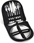 Stainless Steel Fork Spoon Portable Outdoor Camping Barbecue Plate Tableware Set of 10 Pieces
