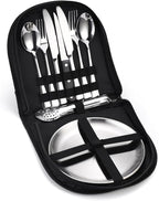 Stainless Steel Fork Spoon Portable Outdoor Camping Barbecue Plate Tableware Set of 10 Pieces