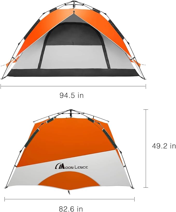 MOON LENCE Pop Up Tent 3-4 Person, 60s Instant Setup Camping Tent with 2 Doors, Water-Resistant & Windproof Dome Tent for Car Camping, Backyard, Traveling