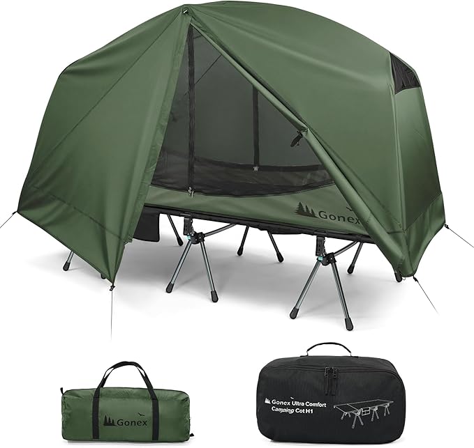 Gonex Camping Tent Cot for Adults, 1-Person Off-Ground Folding Portable Easy Set-up Tent Cot Combo for Hiking, Backpacking, Car & Motorcycle Camping(31.5" W X 78.7" L)-Army Green