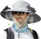 Solar Panel Powered Fan Built in Wide Brim Outdoor Fishing Hat USB Charging Men Ultralight Sun Bucket Mission Cooling Cap