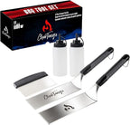Blackstone Griddle Spatula Set 5-Piece - Heavy Duty 3mm Stainless Steel BBQ Tools with Scraper & Oil Bottles - Professional Griddle Accessories for Blackstone/Camp Chef/Hibachi/Camping Grill