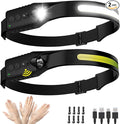 Headlamp Rechargeable (2-Pack), LED Head Lamp Flashlight, 230° Wide Beam Headband Light, 400 Lumen Super Bright, USB-C Rechargeable Lightweight Headlight for Running, Fishing, Hiking, Camping