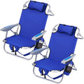 2PC Portable Beach Chair for Adults, 5 Position Backpack Folding Camping Chairs for Outdoor, Beach Chairs with Backpack Straps, Blue