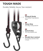 VIPARSPECTRA Ratchet Tie Down Straps, 1/4" Adjustable Rope Hangers [4 Pack, 12FT, 150 lbs/Pack], Heavy Duty Kayak Pulley System with Hooks for Garage Cargo Trucks Tents Grow Lights Various Lashing
