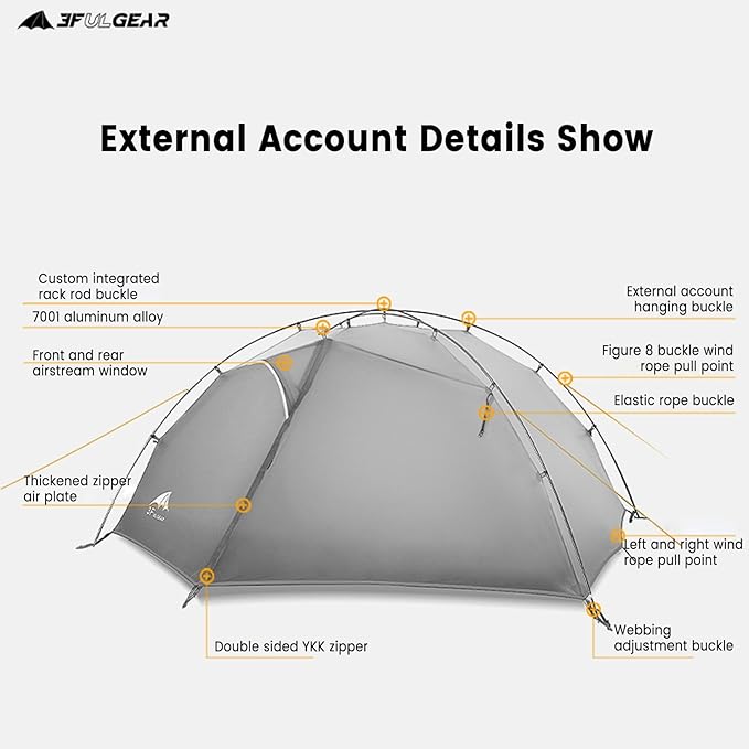 3FULGEAR Tai Chi 2 Ultralight Tent, Bivvy Ground Tent for 2 Person Rainproof Windproof 3/4 Camping Tents Season for Outdoor, Camping, Trekking, Kayaking, Climbing, Hiking, Fishing, Hunting
