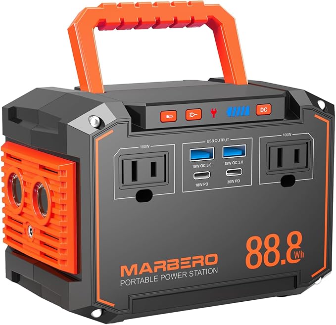 MARBERO 88.8Wh Portable Power Station Backup Lithium Battery Solar Generator 150W Max AC & 30W USB-C Output for Camping Hiking RV Off-Grid Living CPAP Home Outage Emergency (Solar Panel Optional)