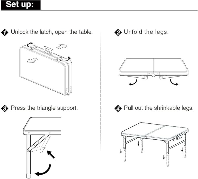 Aluminum Folding Table 4 Foot, Adjustable Height Lightweight Portable Camping Table for Picnic Beach Outdoor Indoor, White 48 x 24 inches