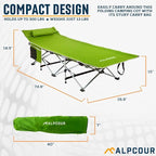 Alpcour Folding Camping Cot – Deluxe Collapsible Single Person Bed in a Bag w/Pillow for Indoor & Outdoor Use – Ultra Lightweight, Comfortable, Heavy Duty Design Holds Adults & Kids Up to 300 Lbs
