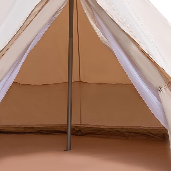4 Season Waterproof Canvas Bell Tent for Camping - 3m (10ft) Heavy Duty Yurt Tent with Ground Ventilation & Stove Jack, Outdoor Shelter for Family/Group, Portable Khaki Cotton