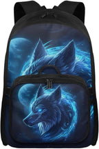 Moon and Wolf Backpack for Men Lightweight Bookbag with Lunch Box Set Wear-resistant School Bag for Outdoor Travel Casual Book Bag Rucksack