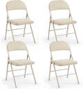 DUMOS 4 Pack Leather Padded Folding Chair, Indoor Outdoor Portable Stackable Commercial Seat with Steel Frame, Capacity for Home, Office, Party, Comfy, Kahki