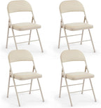 DUMOS 4 Pack Leather Padded Folding Chair, Indoor Outdoor Portable Stackable Commercial Seat with Steel Frame, Capacity for Home, Office, Party, Comfy, Kahki