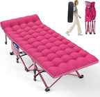 ZENPETIO Camping Cot for Adults - Heavy-Duty Cot Bed with Mattress, Portable Sleeping Cots for Outdoor Indoor, 1200D Oxford Folding Cots for Home Travel, Max Load 500LBS, Pink28in