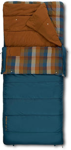 Kelty Wayback Flannel Lined Sleeping Bag, Built in Blanket, Traditional Rectangle Shape, Organic Flannel Cotton Liner, Dual Locking Slide Zips