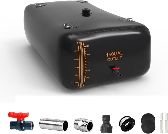 150 Gallon Water Storage Bladder - 1000D PVC Black RV Water Bladder, Portable Collapsible Storage Tank Containers for Gardens, Camping, Emergency Use