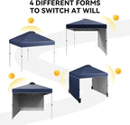 10 x 10 Pop Up Canopy, All Season Instant Canopy with 2 Sidewalls and Vented Roof, Portable Party Tent with Wheeled Carry Bag and Sandbag for Camping, Picnic, Party, Navy Blue