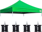 Eurmax USA New 10x10 Pop Up Canopy Replacement Canopy Tent Top Cover, Instant Canopy Top Cover ONLY, Choose 30 Colors,Bonus 4PC Pack Weight Bag (Kelly Green)