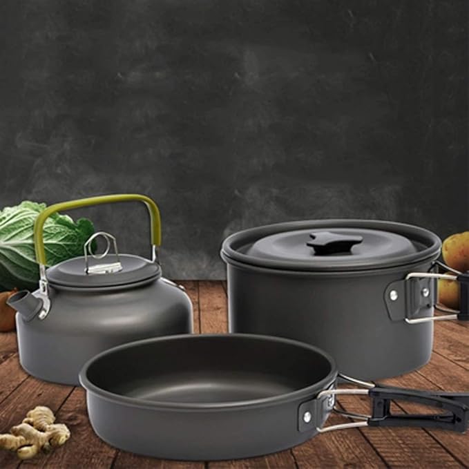 Camping Cookware Cook Camping Backpack Tableware Outdoor Cookware Pot Picnic Canteen Survival Hiking Boiler Set Outdoor Picnic(Green)