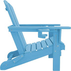 SERWALL Adirondack Chair with Cup Holders - Composite Adirondack Chairs Set of 8 HDPE Outdoor Chairs All Weather Use- Light Blue