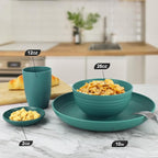 Wrova Wheat straw plates and bowls set of 16 - Unbreakable wheat straw dinnerware sets for kids - Alternative plastic dinnerware set service for 4 - Microwave safe and Dishwasher safe bowls. Green
