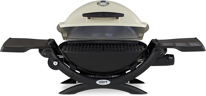 Weber Q1200 Liquid Propane Portable Gas Grill, Titanium – 1‑Burner Travel and Camping Grill with Cast‑Iron Grates & Electronic Ignition (8,500 BTU Burner)