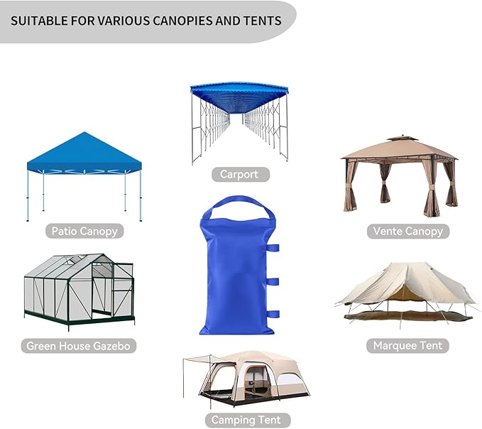 Sand Bags for Canopy Legs Empty Sandbags for Weight, Canopy Tent Weights Set of 4 Heavy Duty 1680D Pop Up Tent Weights Bags (Blue, 120LBS)