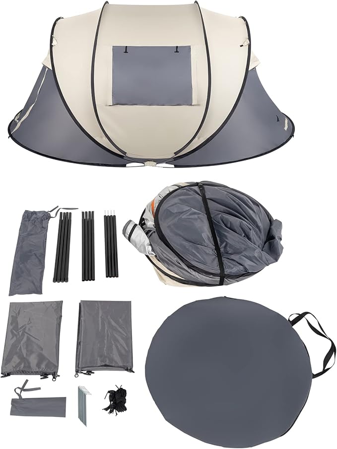 4 Person Easy Pop Up Tent for Camping,Waterproof Automatic Setup 2 Doors-Instant Family Tents with Vestibule & Porch, Large Size Family Tent Automatic Setup for Camping Hiking & Traveling