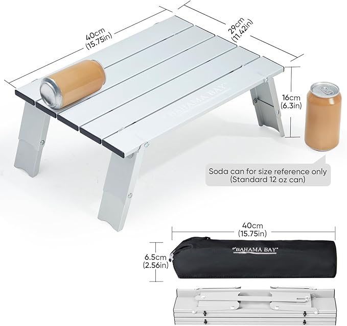 Old Bahama Bay Ultralight Aluminum Mini Table, 66lbs/30kg Weight Capacity, Foldable Small Beach Table with Retractable Legs,Suitable for Picnic Camping Outdoor Hiking