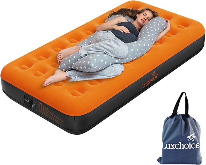 Air Mattress Twin with Built-in Rechargeable Pump 9'' Camping Inflatable Mattress Portable Blow up Mattress Air Bed Guest Bed for Home Outdoors Hiking Travel
