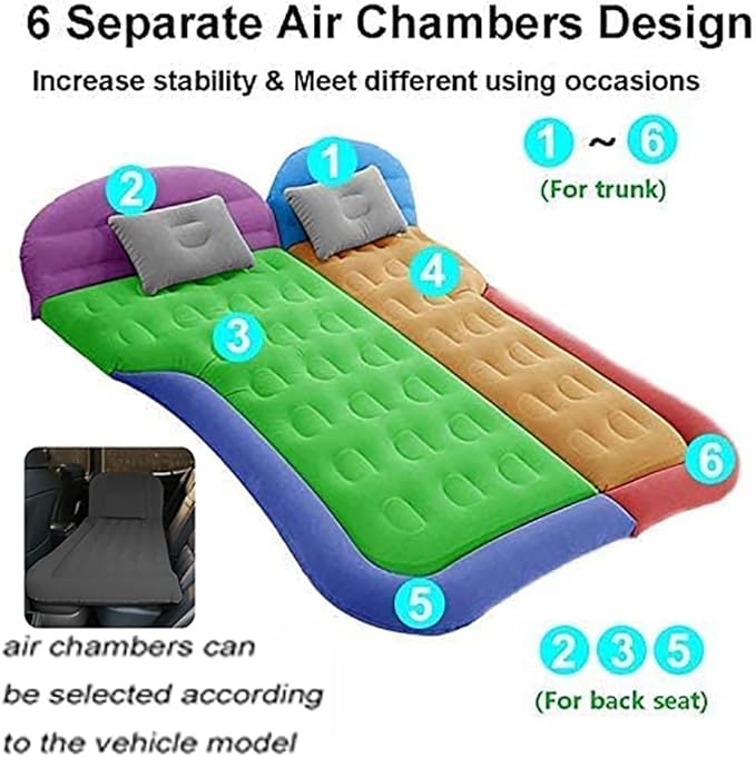 Vikuces® SUV Air Mattress Car Camping Travel Bed, Car Air Mattress Back Seat Bed,Thickened Inflatable Mattress with Two Air Pillow, Full Size Blow Up Sleeping Pad(Black)