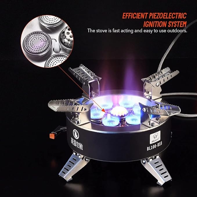 Bulin AirOka B18 18000W Titanium Alloy Portable Picnic Camping Stove Windproof Design Gas Cooking Burner with Piezo Ignition & Carry Case Collapsible Stove Burner for Outdoor Backpacking/Hiking/Picnic