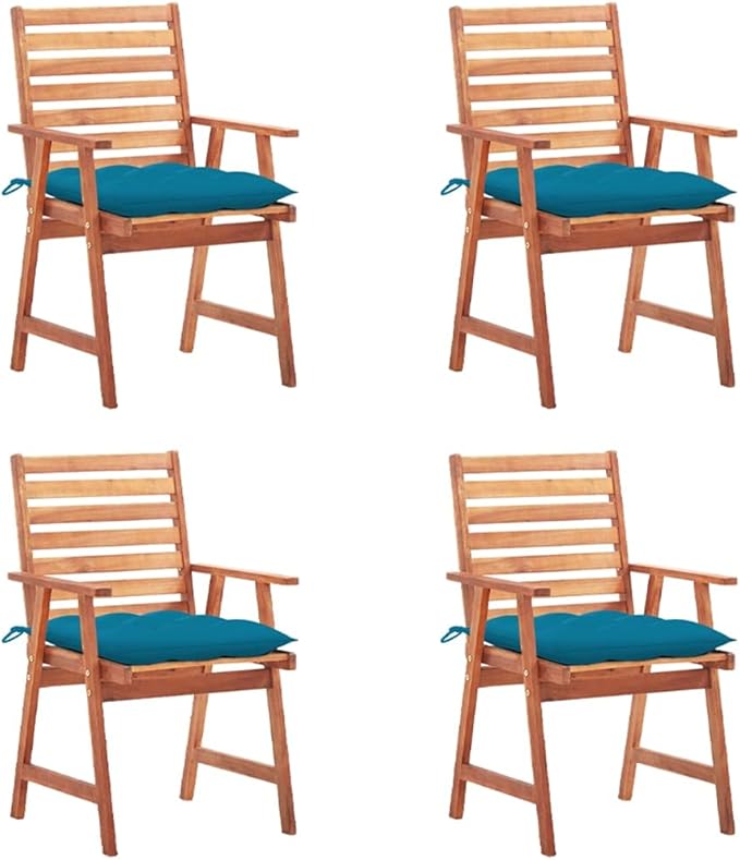 Patio Dining Chairs ,Bistro Chair,Camping Chair,Armchair,Outdoor Chairs,Beach Chair,Fishing Chairs,Barbecue Chairs,for Deck, poolside,Camping,Beach,Campsite,4 pcs with Cushions Solid Acacia Wood